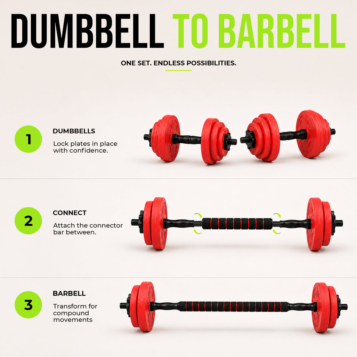 2 in 1 Weights Dumbbells Set With Barbell