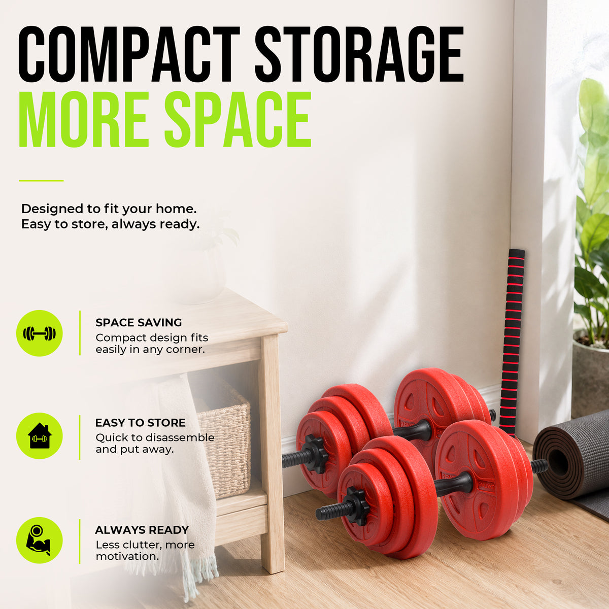 2 in 1 Weights Dumbbells Set With Barbell