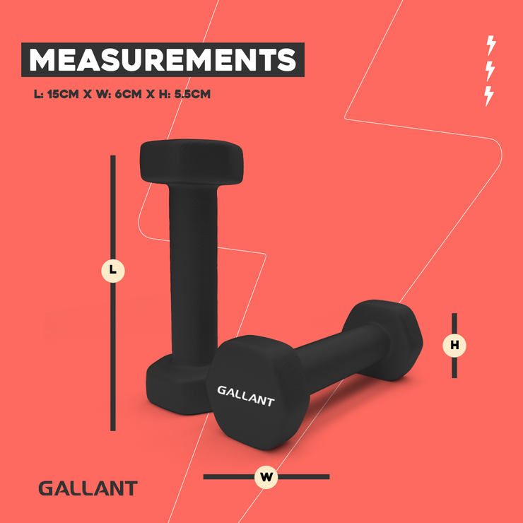 Gallant Neoprene Dumbbells Hand Weights Pair Measuremets.