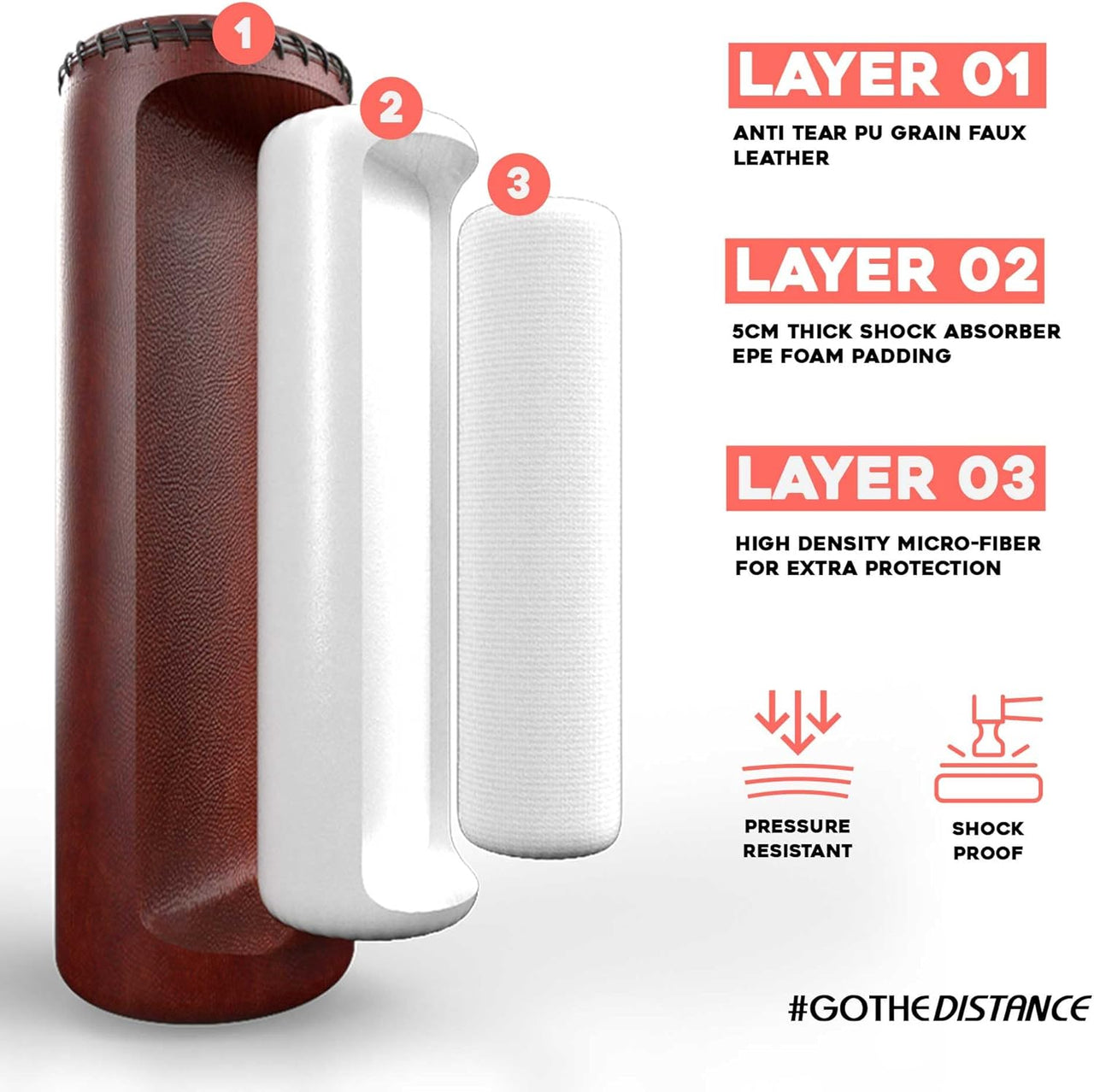 Gallant 5.5ft Free Standing Boxing Punch Bag Brown Layer Details.