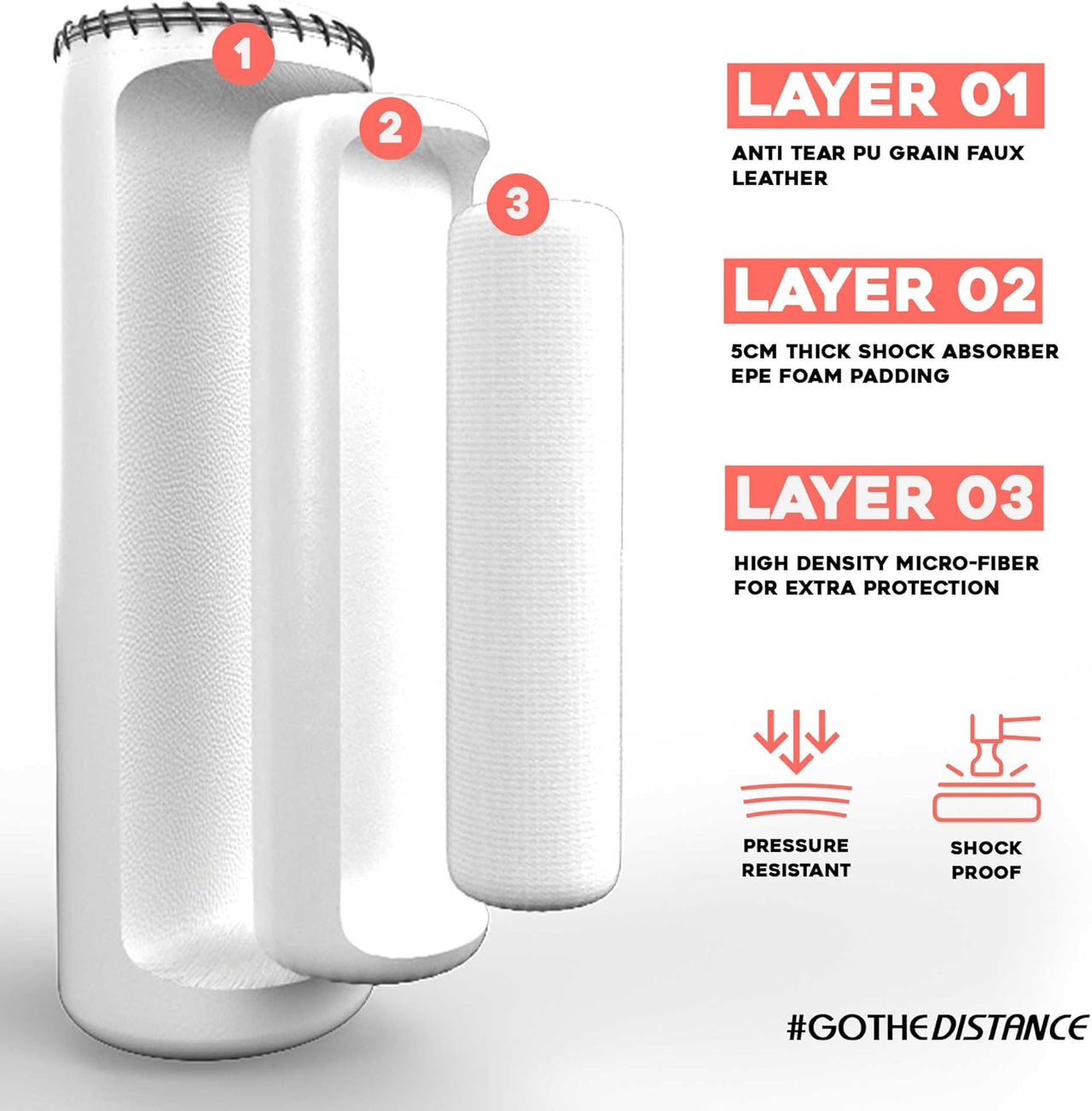 Gallant 5.5ft Free Standing Boxing Punch Bag White Layers Details.