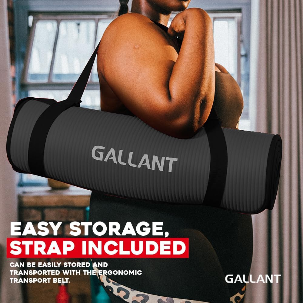 Gallant NBR Fitness Exercise Mat Black Easy Storage Strap Included.
