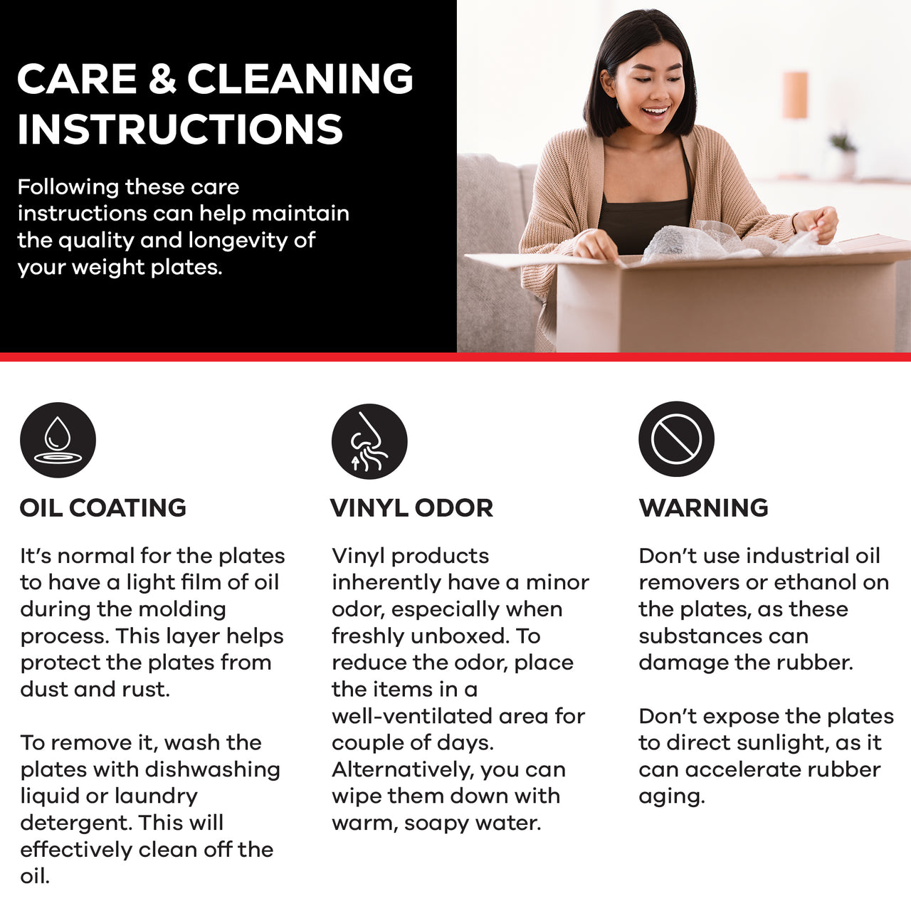 Gallant Weight Plates - 5kg Standard 1 Inch Vinyl Weights Discs 20kg Set For Men Women Care & Cleaning Instructions.