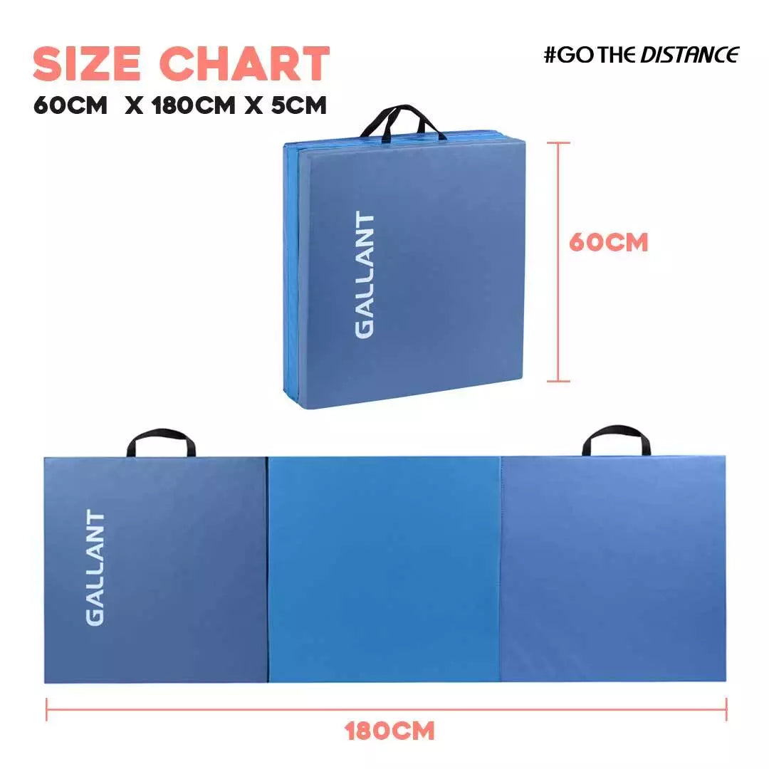 Gymnastics Mat Tri Foldable Exercise Workout Mat Size Chart Details.