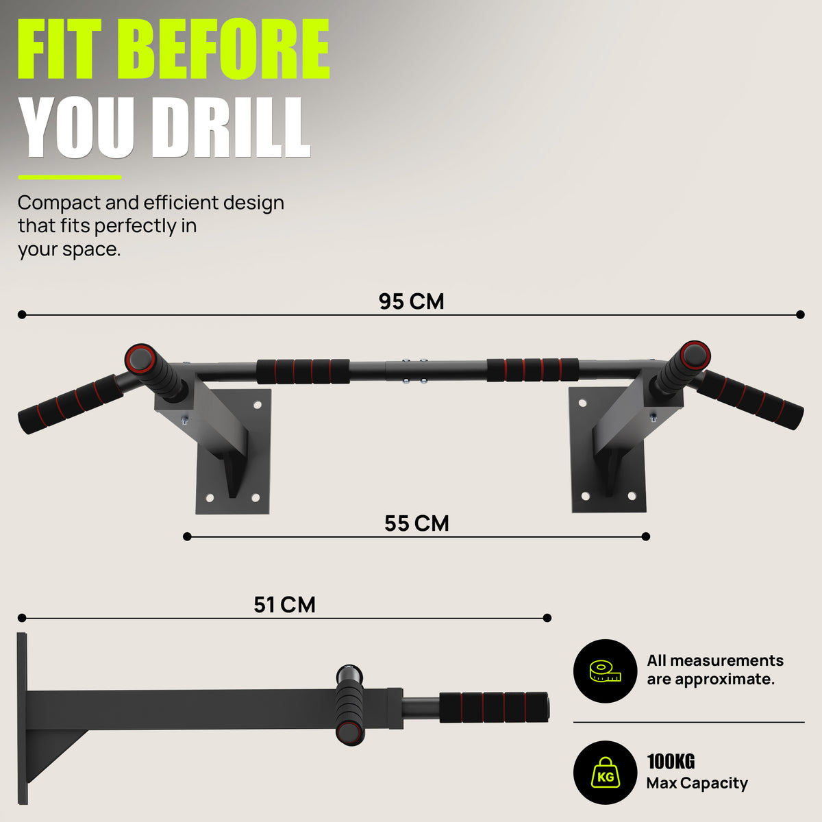 Wall Mounted Pull Up Bar - Chin Up Hanging Bar