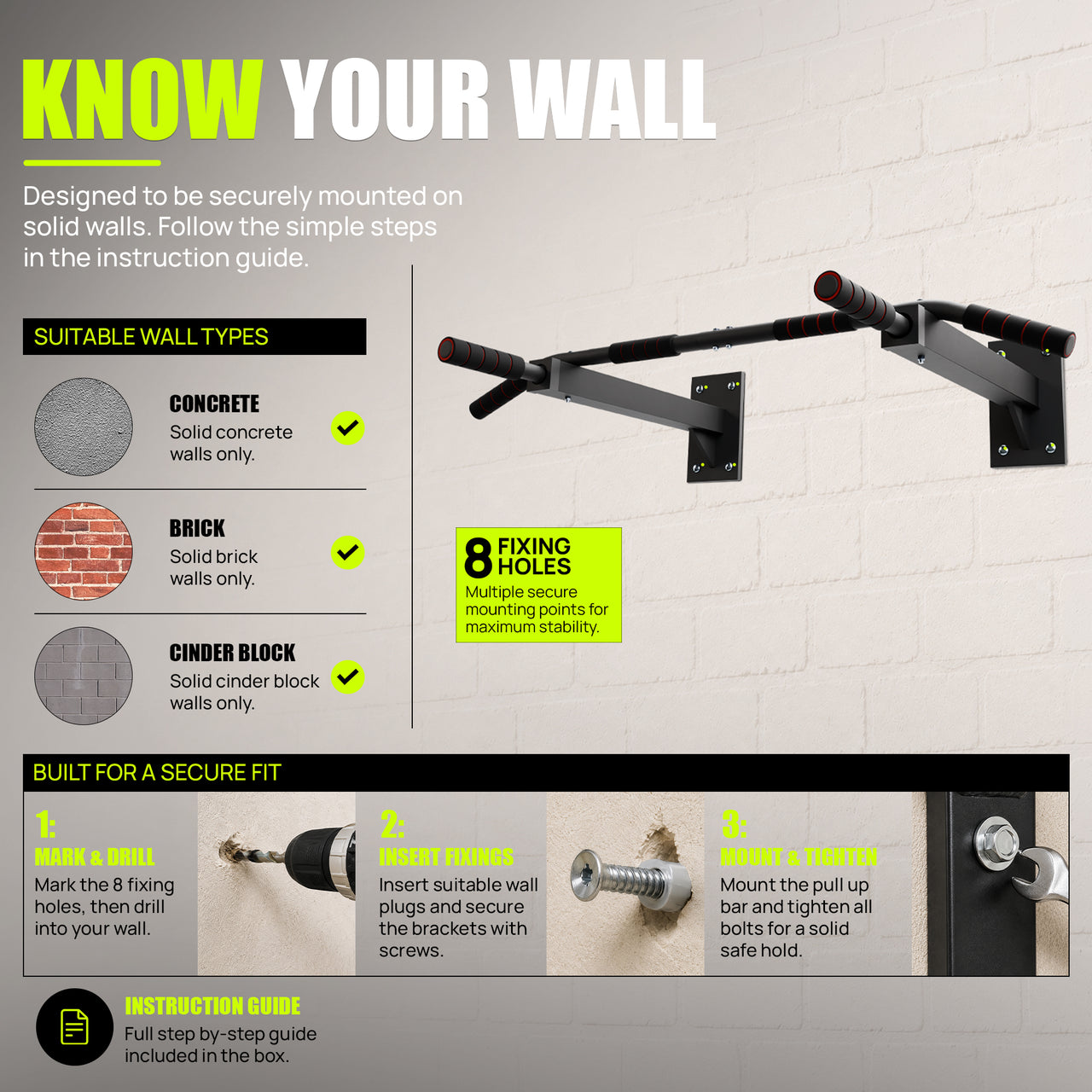 Wall Mounted Pull Up Bar - Chin Up Hanging Bar
