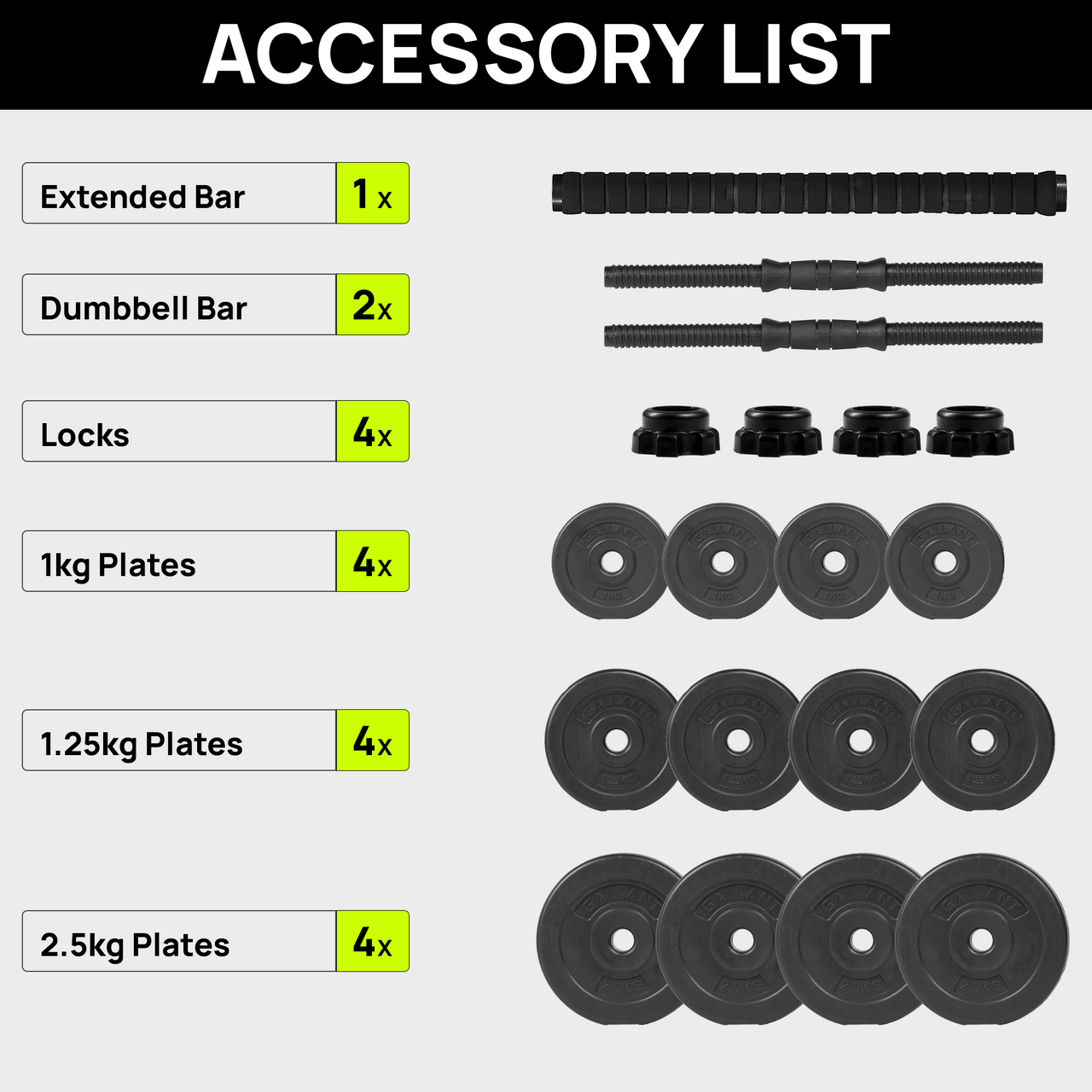 Gallant 2 in 1 Adjustable Dumbbells Weights Set With Barbell Connector 10kg 15kg 20kg