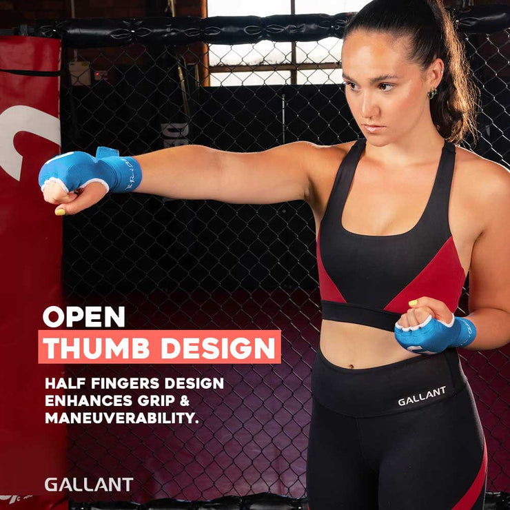 Gallant Heritage Boxing Gel Inner Hand Wrap - Blue Open Thumb Design.