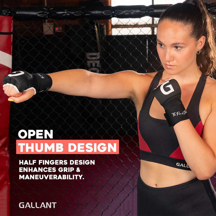 Gallant Heritage Boxing Gel Inner Hand Wrap - Black Open Thumb Design.