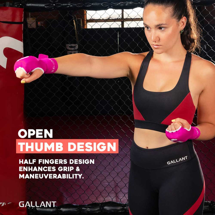 Gallant Heritage Boxing Gel Inner Hand Wrap - Pink Open Thumb Design.