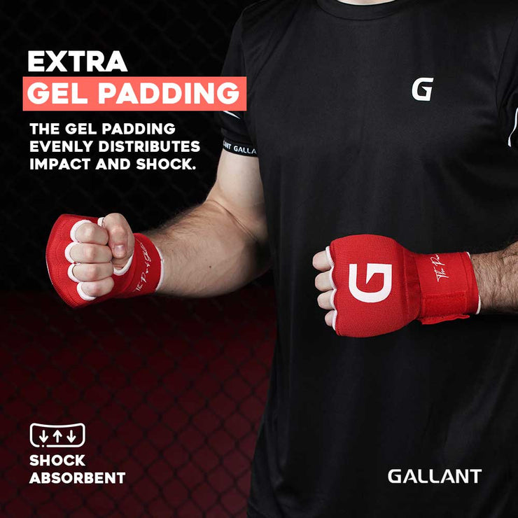 Gallant Heritage Boxing Gel Inner Hand Wrap - Red Extra Gel Padding.