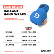 Gallant Heritage Boxing Gel Inner Hand Wrap - Blue Size Chart Details.