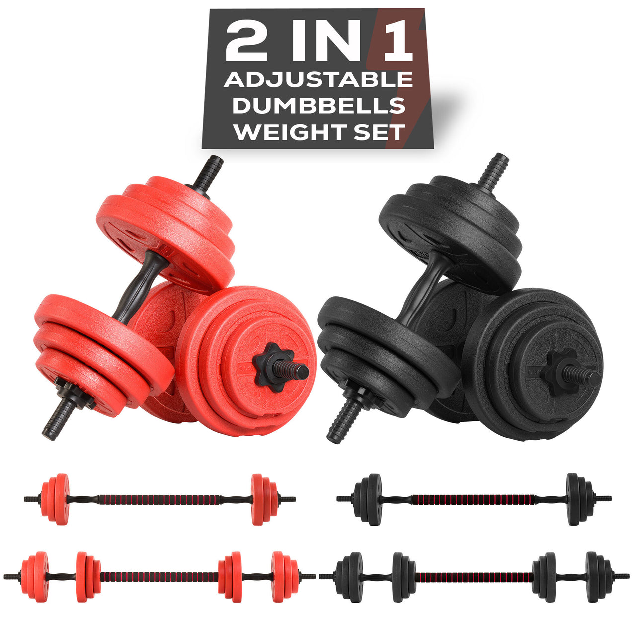 Gallant 20kg Adjustable Dumbbells Set, 2 in 1 Dumbbells and Barbell Hand Free Weights Dumbbells Set - Bar Weight Sets, Main IMG