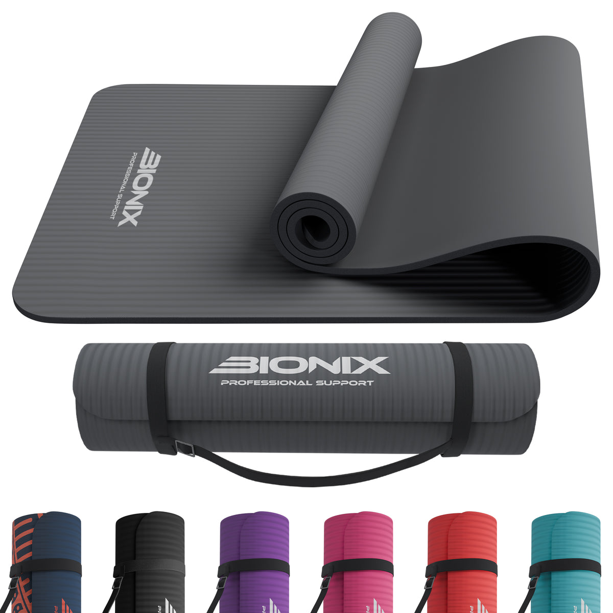 Bionix Yoga Mat - 10mm Thick NBR Foam, Extra Cushioned Comfort