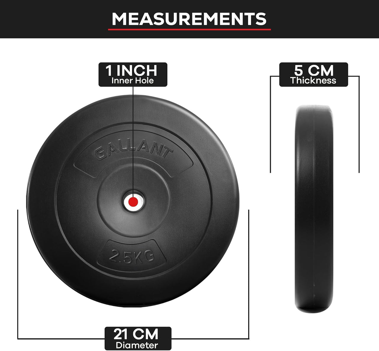 Gallant Weight Plates - 5kg & 2.5kg Standard 1 Inch Vinyl Weights Discs 20kg & 10kg Set For Men Women, 2.5kg Size IMG.