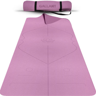 TPE Yoga Mat Non-Slip Alignment Lines Designee with Carry Straps Purple Pink Main IMG.