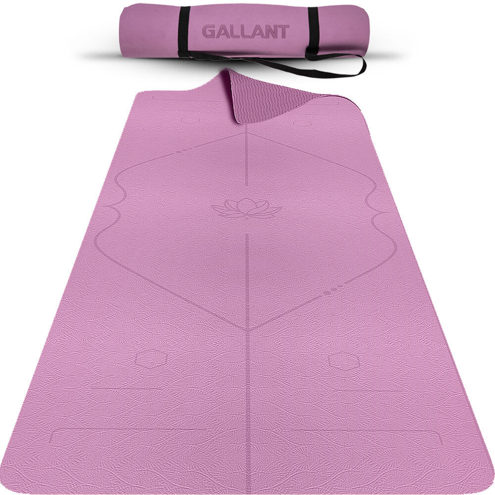 TPE Yoga Mat Non-Slip Alignment Lines Designee with Carry Straps Purple Pink Main IMG.