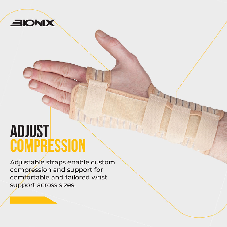 Bionix BEIGE WRIST SUPPORT - RIGHT SMALL to EXTRA LARGE Adjust Compression.