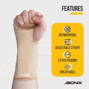 Bionix BEIGE WRIST SUPPORT - RIGHT SMALL to EXTRA LARGE Product Features.