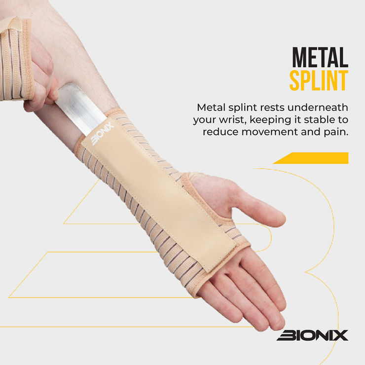 Bionix BEIGE WRIST SUPPORT - RIGHT SMALL to EXTRA LARGE Metal Splint.