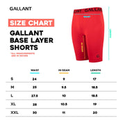 Gallant Base Layer Shorts - Red, Product size chart details.