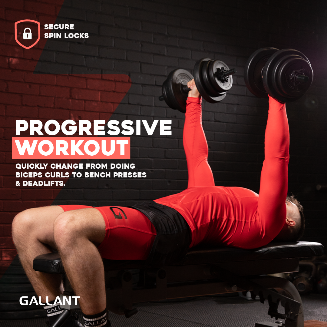 Gallant 20kg Adjustable Dumbbells Weights Set - 2 in 1 Progressive Workout.
