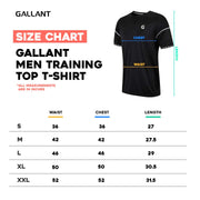 Gallant Men Training Top T-shirt, Size chart details.