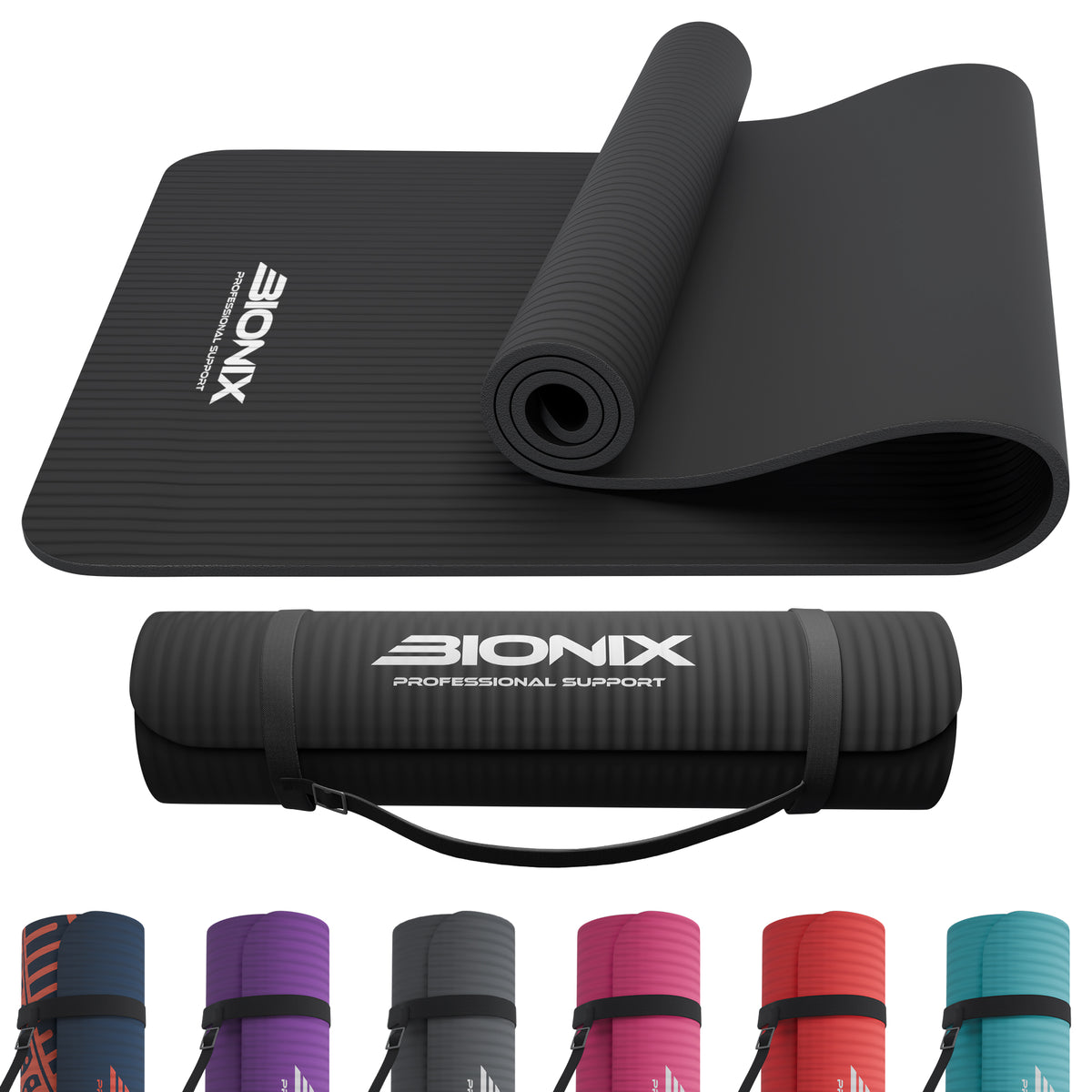 Bionix Yoga Mat - 10mm Thick NBR Foam, Extra Cushioned Comfort
