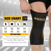 Bionix Knee Support Brace Compression Sleeve,Size chart details.