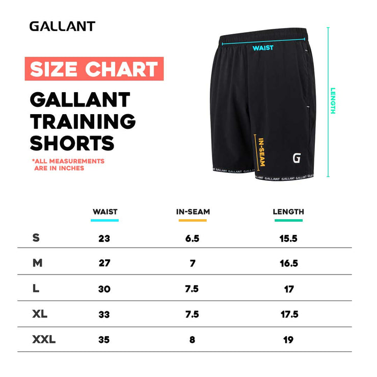 Gallant Men's Training Shorts,Size Chart Details.