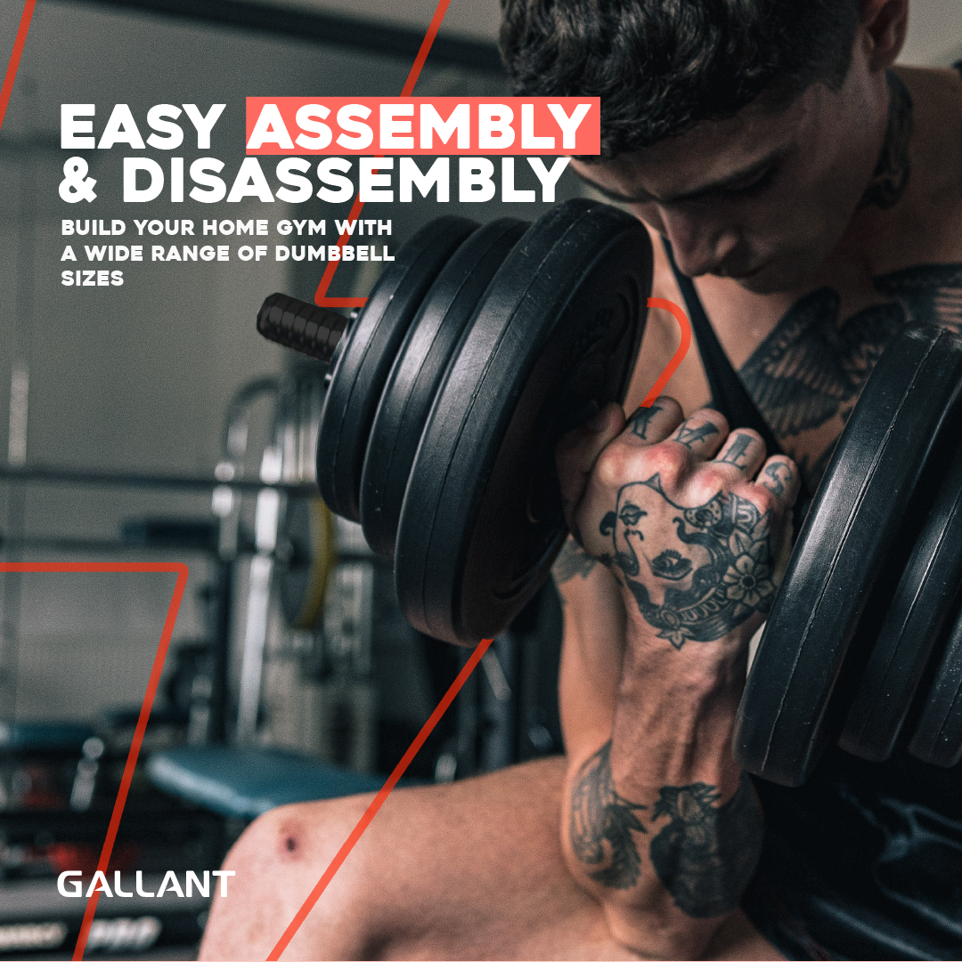 Gallant 20kg Adjustable Dumbbells Weights Set - 2 in 1 Easy Assembly and Disassembly.