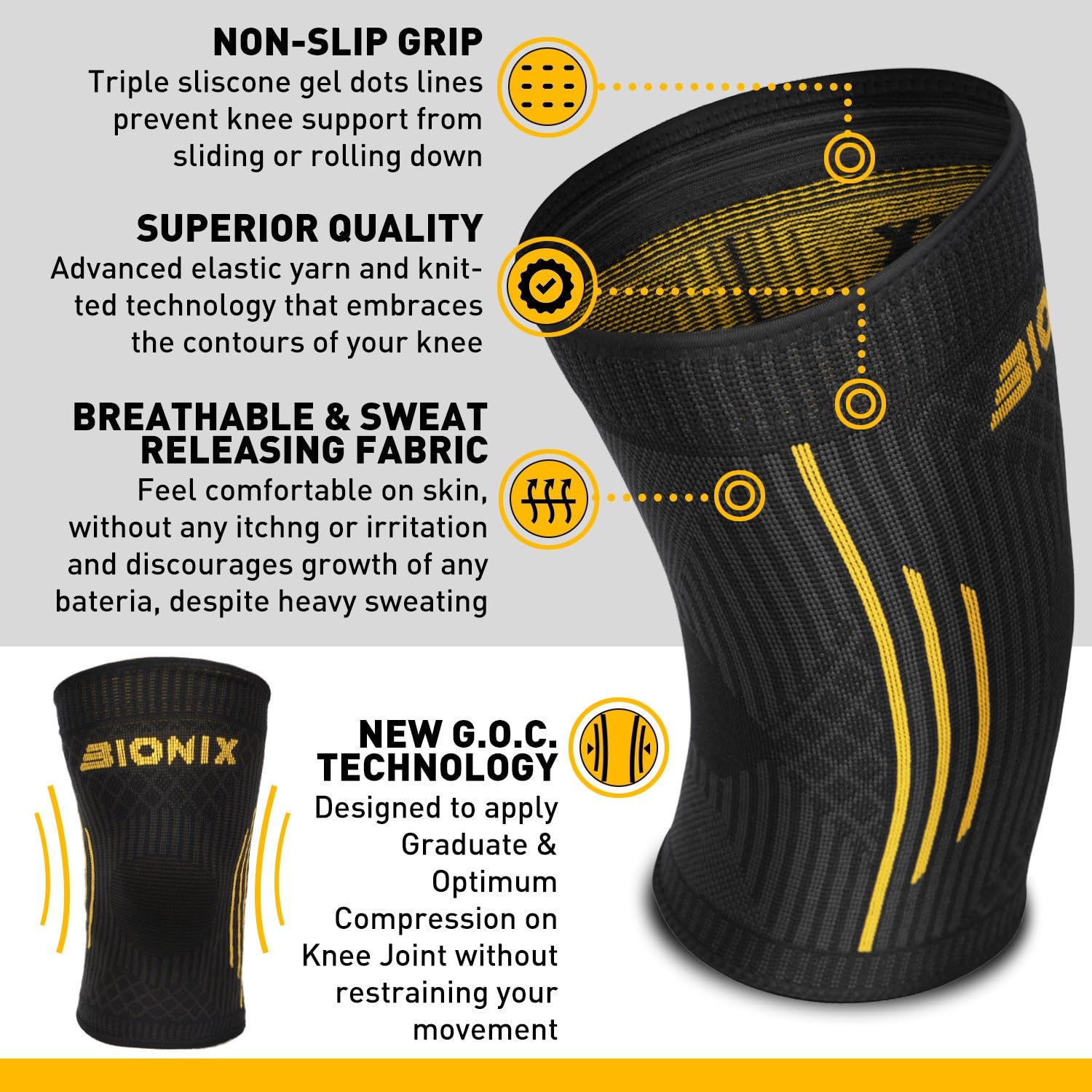Bionix Knee Support Brace Compression Sleeve,Main IMG.