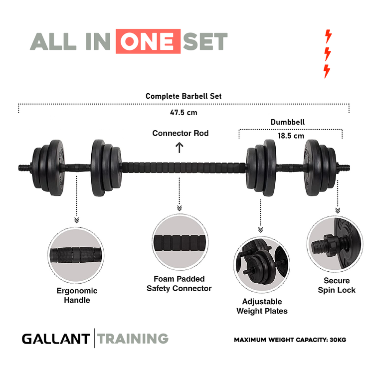 Gallant 20kg Adjustable Dumbbells Weights Set - 2 in 1 All In One Set.