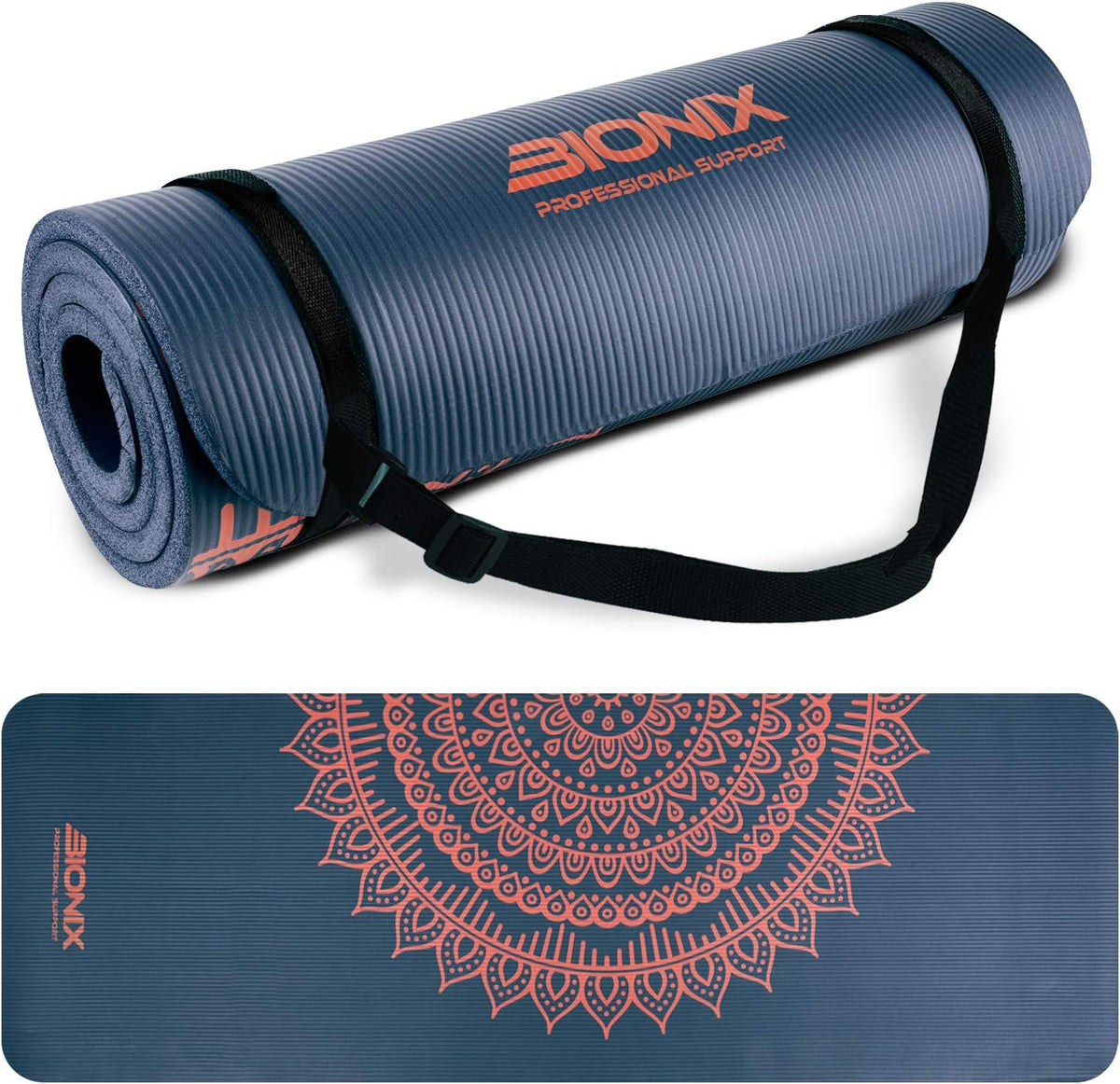 Bionix Yoga Mat - 10mm Thick NBR Foam, Extra Cushioned Comfort