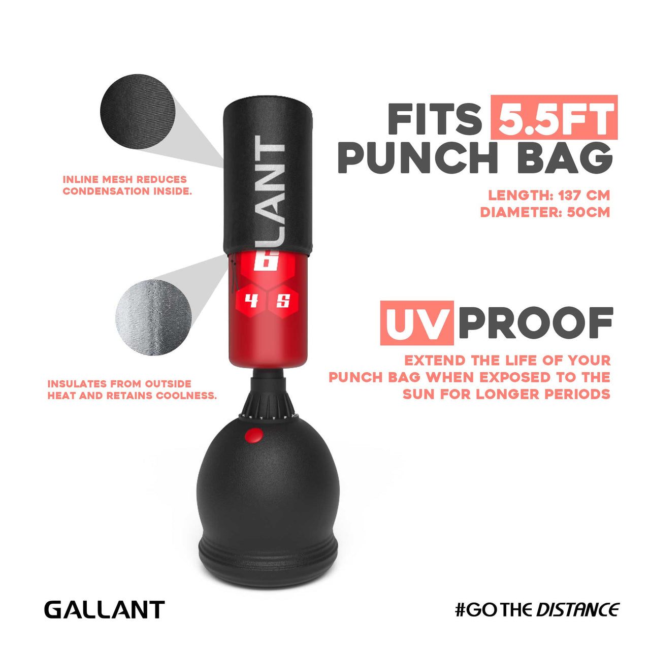 5.5ft Free Standing Punch Bag Cover - Heavy Boxing Bag Cover Waterproof with Elastic Finishing for Secure Grip. Size details.