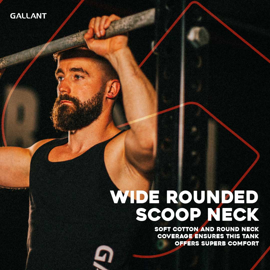 Gallant Racer Back Vest Top, Wide rounded scoop neck.