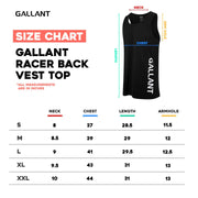 Gallant Racer Back Vest Top, Product size chart details.