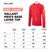 Gallant Base Layer Top - Red, Size chart details.