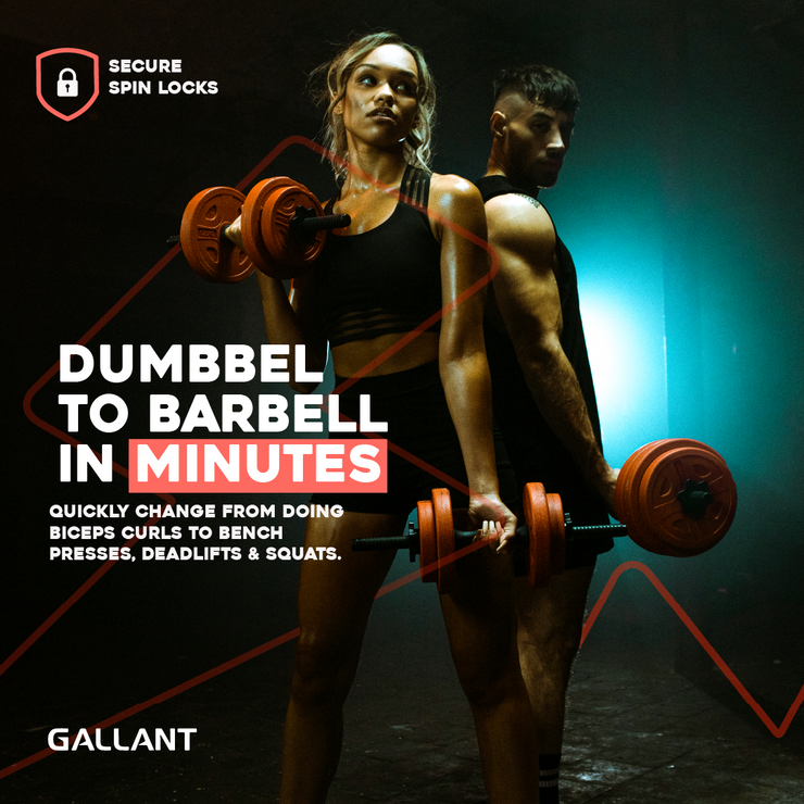 20kg Dumbbell & Barbell 2 in 1 Set - Heavy Duty, Dumbbel To Barbell In Minutes.