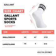 Gallant Sports Socks - 3 Pack White, Product size chart details.