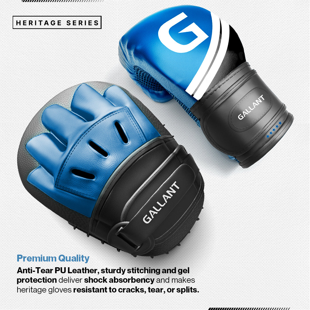 Heritage series boxing gloves and combo pad set premium quality.