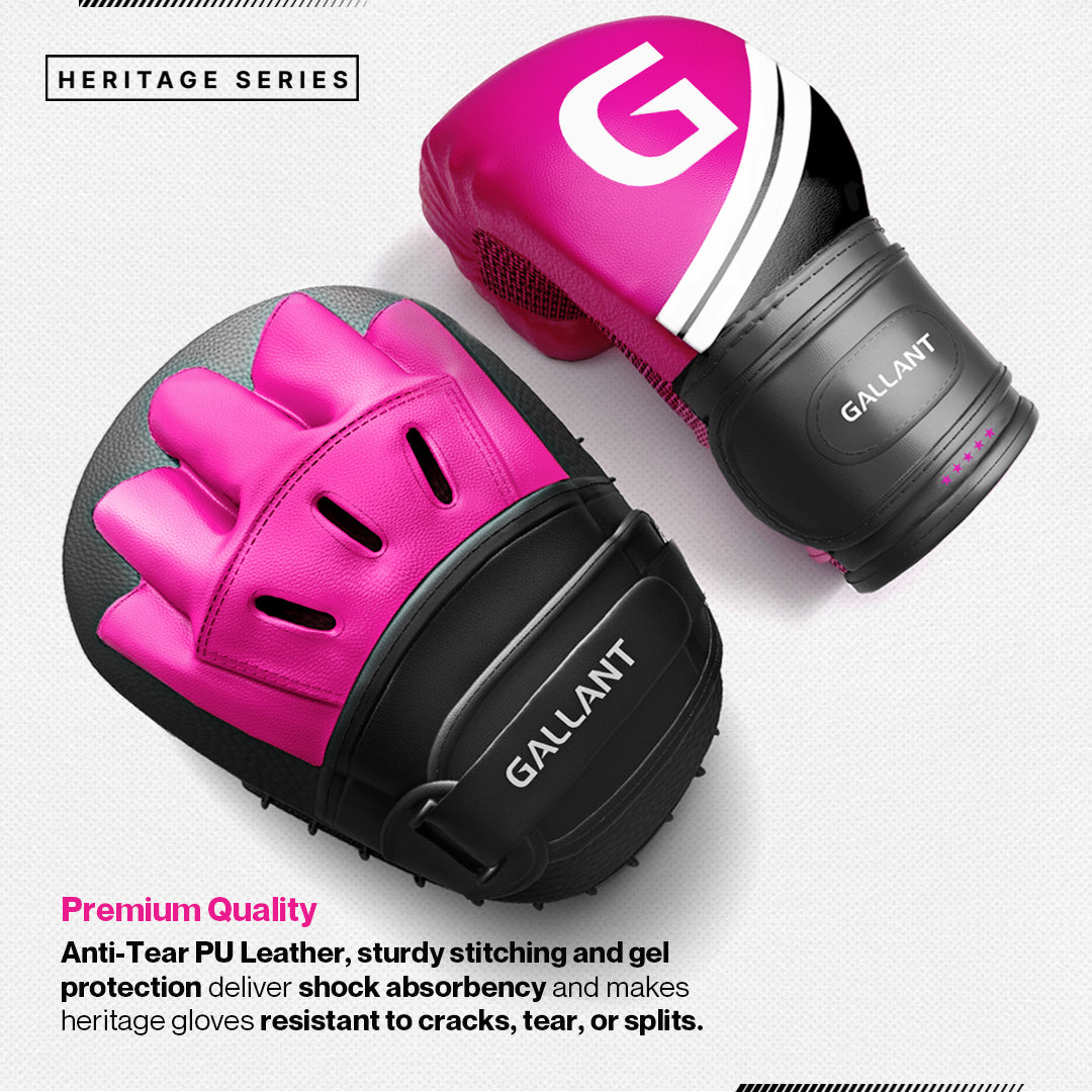 Heritage series boxing gloves and combo pad set premium quality.