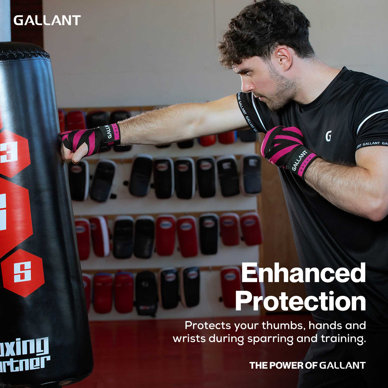Boy show the gallant heritage boxing hand wraps protection.