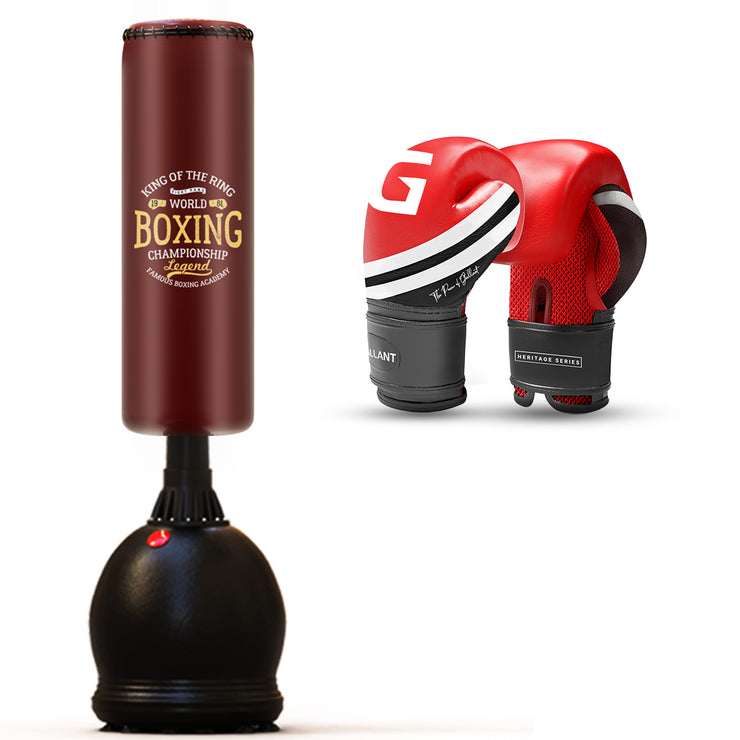 Free standing boxing punch bag heavy punching best stand up alone floor duty elite powercore self speed.(RED GLOVES & BROWN PUNCH BAG)