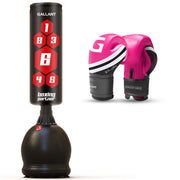 Free standing boxing punch bag heavy punching best stand up alone floor duty elite powercore self speed.(PINK GLOVES & BLACK PUNCH BAG)