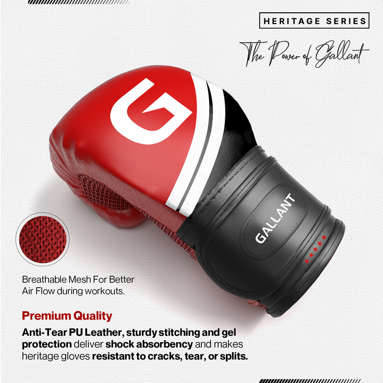 RED GLOVES & PUNCH BAG SHOW THE POWER OF GALLANT.