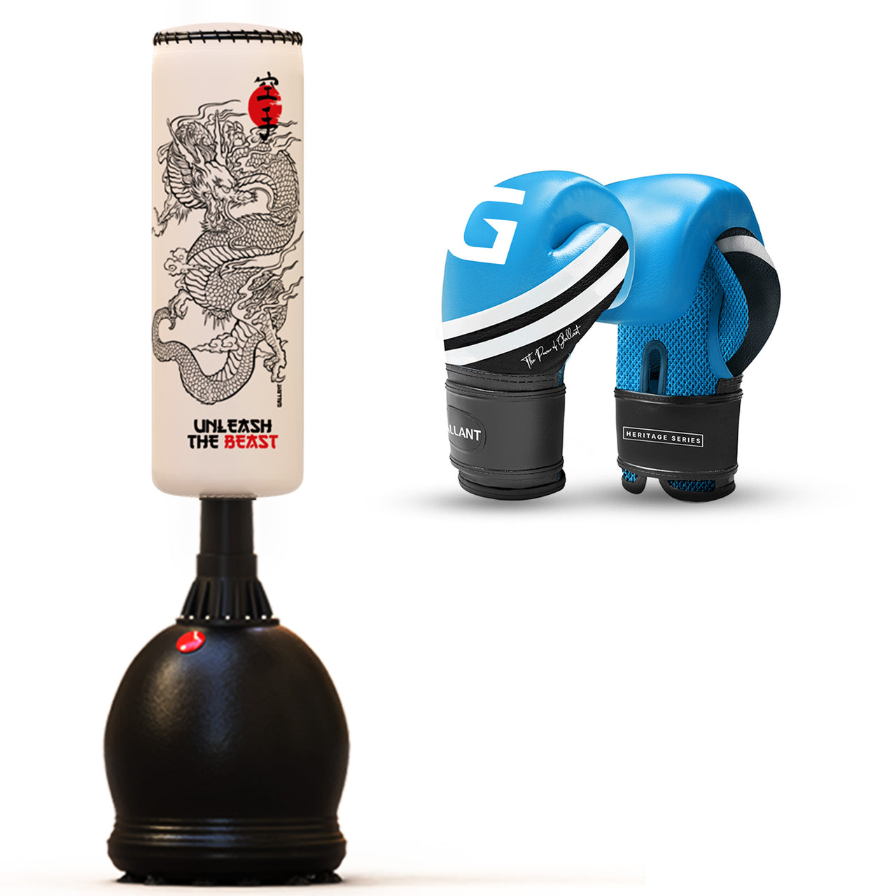 Free standing boxing punch bag heavy punching best stand up alone floor duty elite powercore self speed.(BLUE GLOVES & WHITE PUNCH BAG)