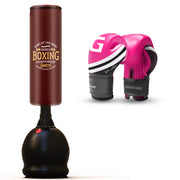Free standing boxing punch bag heavy punching best stand up alone floor duty elite powercore self speed.(PINK GLOVES & BROWN PUNCH BAG)