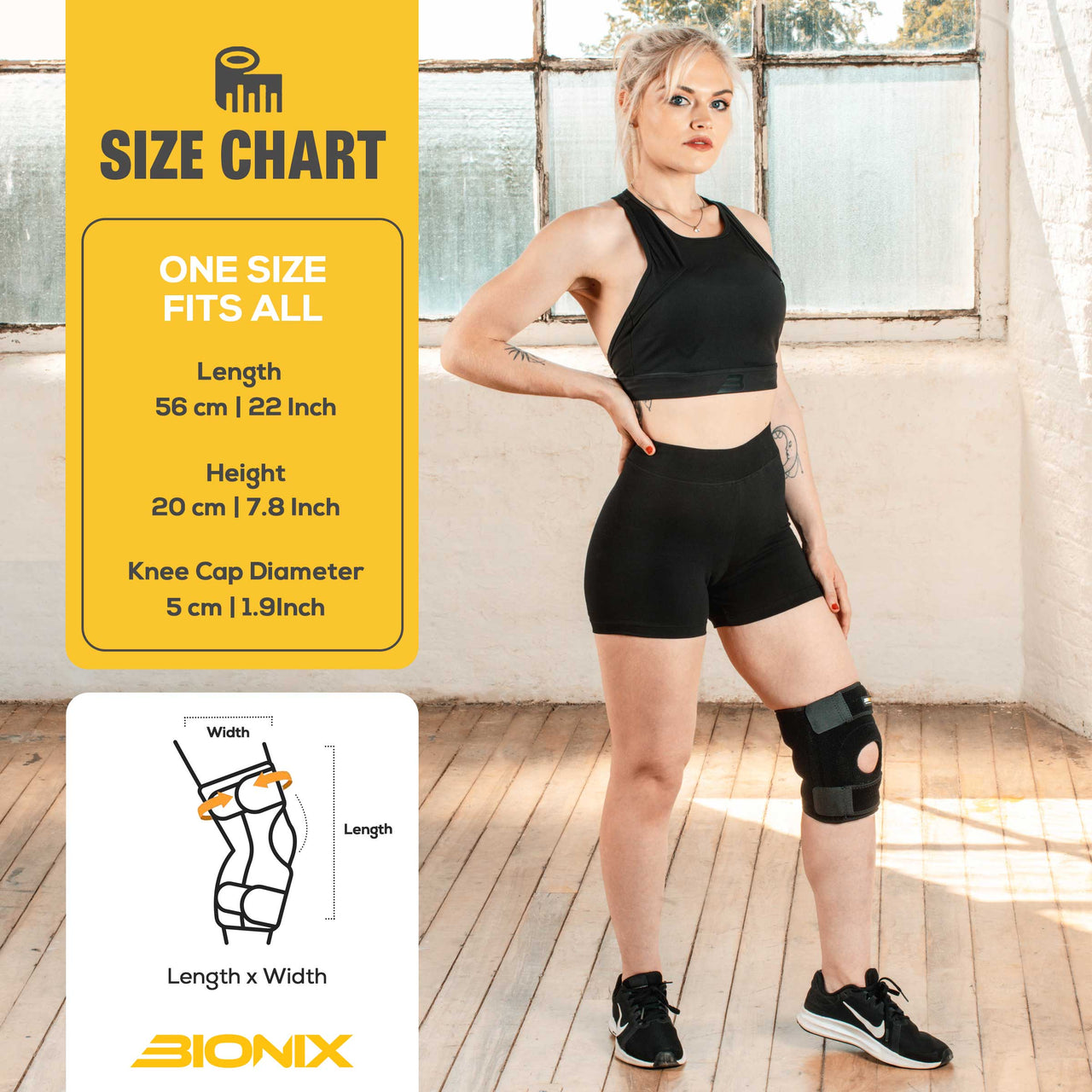 Knee Support With Silicon Enhancers-Size  chart details.