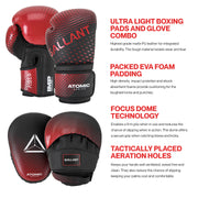 Red Atomic Series Boxing Gloves and Focus Mitts Comb Set Feature Details.